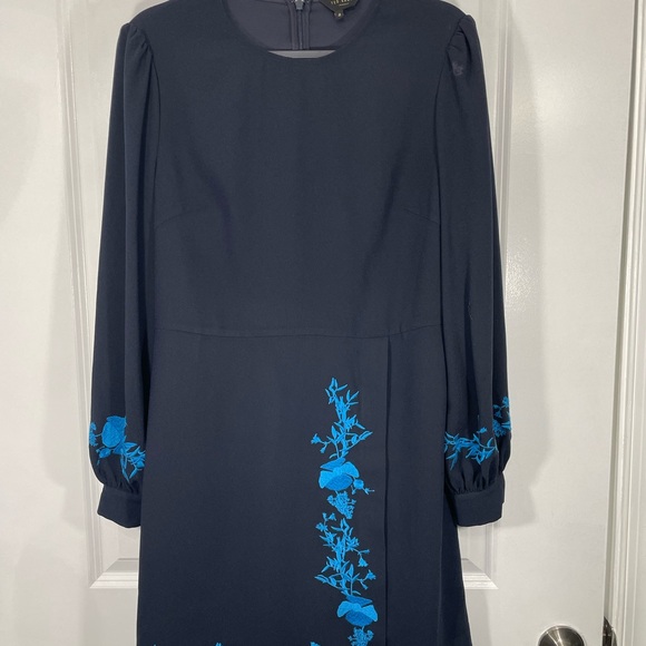 Ted Baker Navy Dress with Blue Floral Accents Women’s Size 4 - Picture 2 of 9
